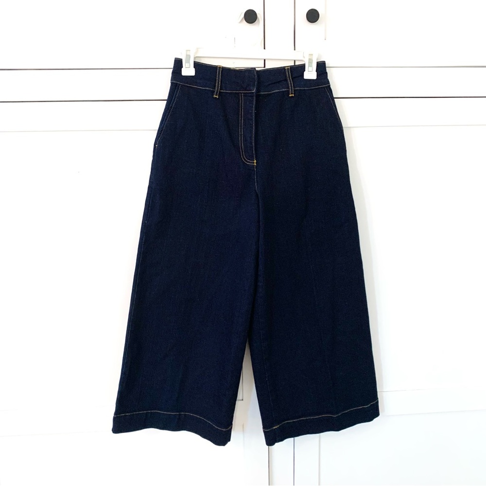Boden Denim High Rise Wide Leg Dark Blue Stretchy Crop Jeans Size 4R